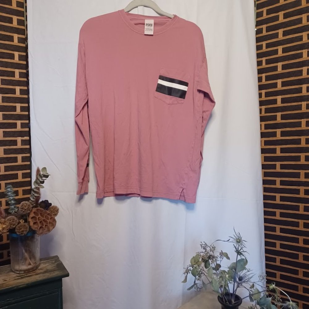 Victoria's Secret Pink Striped Pocket Long Sleeve Tee - Size Small